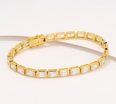 Diamonique Gold Clad Sterling Silver Emerald Bezel Set Tennis Bracelet Large